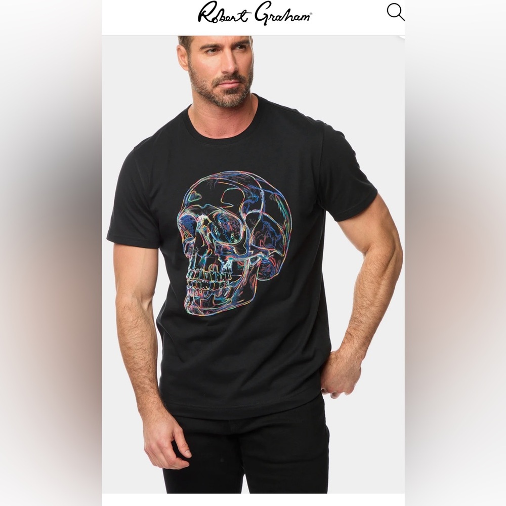 NWT Robert Graham Glow skull embroidered shirt